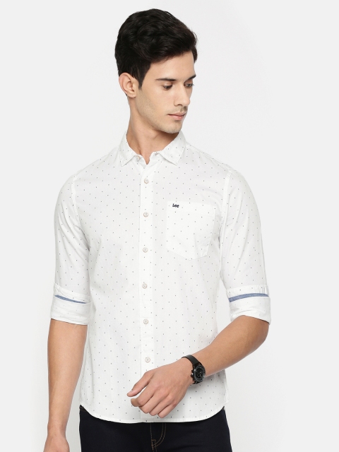 Lee Men White & Blue Slim Fit Printed Casual Shirt