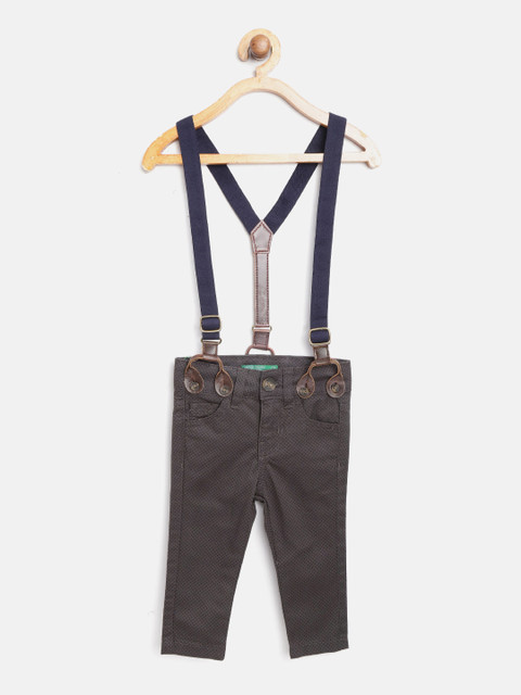 United Colors of Benetton Boys Charcoal Grey & Black Printed Trousers with Suspenders 
United Colors of Benetton Boys Charcoal Grey & Black Printed Trousers with Suspenders