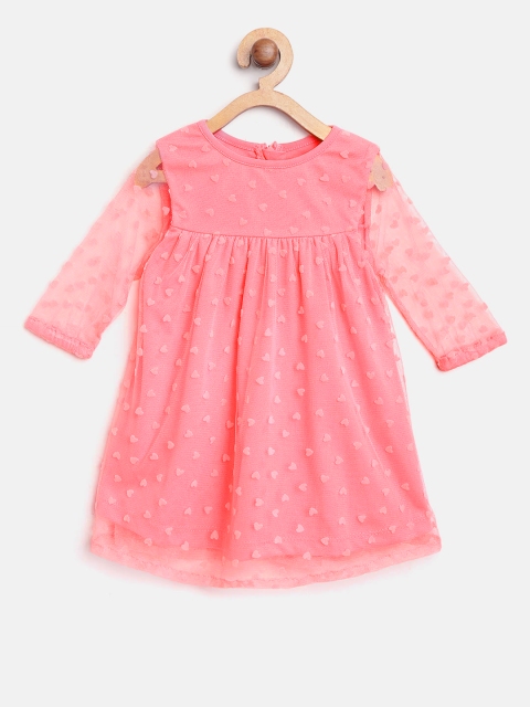 United Colors of Benetton Girls Pink Net Self Design A-Line Dress