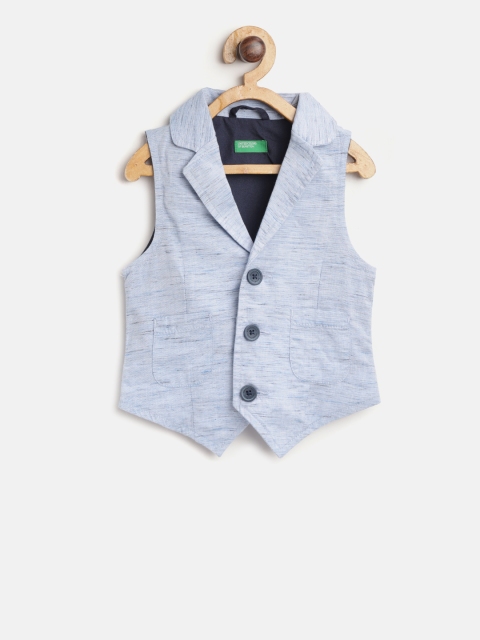 United Colors of Benetton Boys Blue Solid Waistcoat