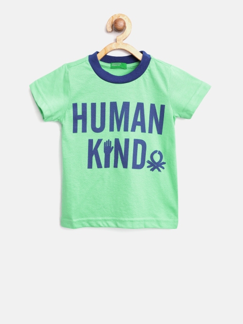 United Colors of Benetton Boys Green & Blue Printed Round Neck T-shirt