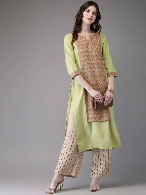 Anouk Women Green Printed A-Line Kurta