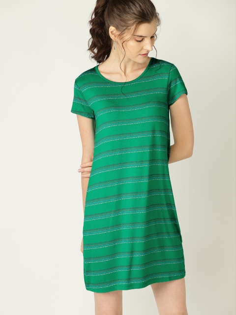 United Colors of Benetton Women Green Striped T-shirt Dress