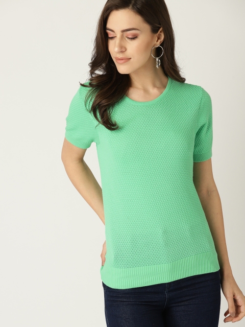 United Colors of Benetton Women Green Self Design Winter Top