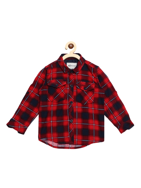 Aj DEZInES Boys Red & Black Regular Fit Checked Casual Shirt