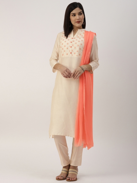 IMARA Women Off-White & Peach-Coloured Yoke Design Straight Kurta with Trousers & Dupatta
IMARA Women Off-White & Peach-Coloured Yoke Design Straight Kurta with Trousers & Dupatta