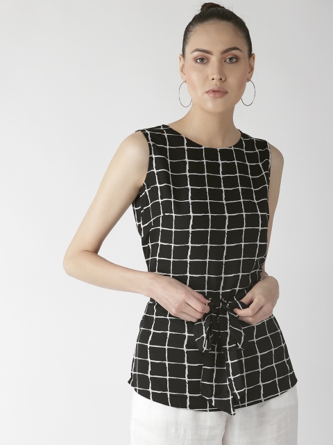 plusS Women Black & White Checked A-Line Top