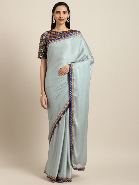 Inddus Blue Poly Georgette Solid Saree