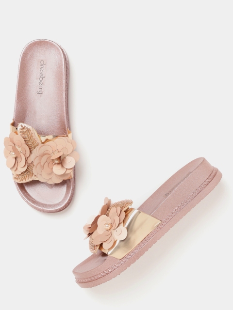 DressBerry Women Pink Embellished Open Toe Flats