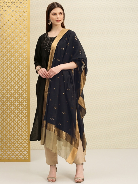 House of Pataudi Black Woven Design Dupatta