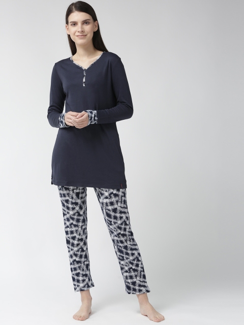 MADAME M SECRET Women Navy Blue & White Printed Night Suit S9W30540 026
