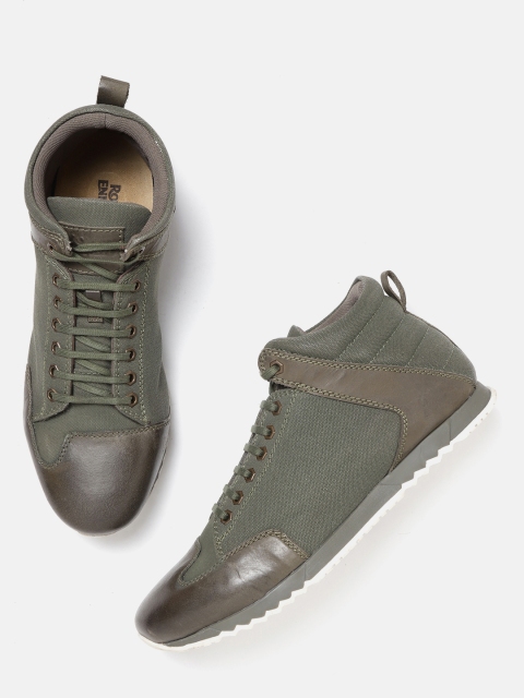 Royal Enfield Men Olive Green Solid Mid-Top Sneakers