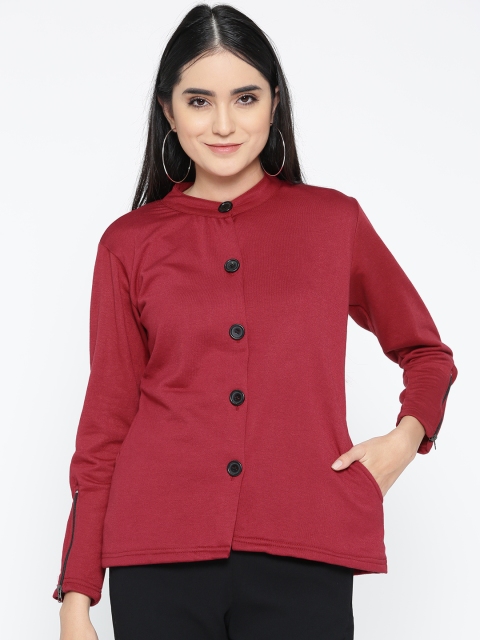 Belle Fille Women Maroon Solid Tailored Jacket