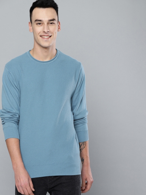 Mast & Harbour Men Blue Self Design Sweater