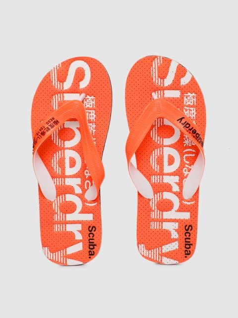 Superdry Men Coral Orange Printed Thong Flip-Flops