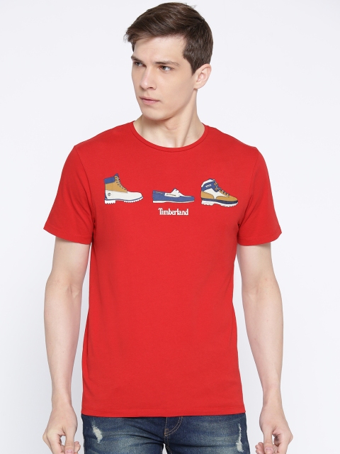 Timberland Men Red Printed SS Shoe Graphic T-Shirt