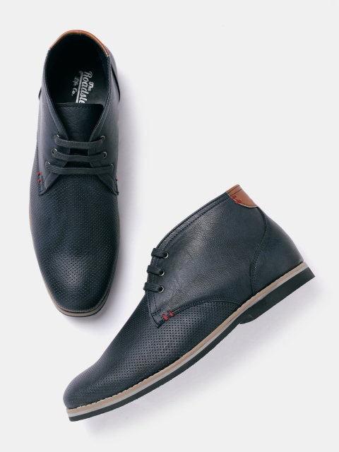 Roadster Men Navy Blue Textured Mid-Top Derbys