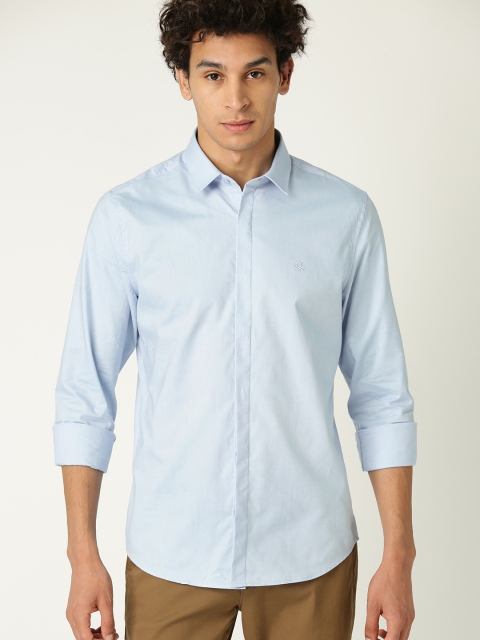United Colors of Benetton Men Blue Slim Fit Solid Casual Shirt