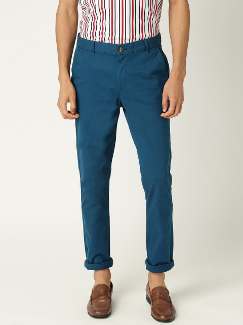 United Colors of Benetton Men Teal Blue Slim Fit Twill Solid Chinos