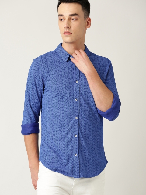 United Colors of Benetton Men Blue Slim Fit Printed Knitted Casual Shirt