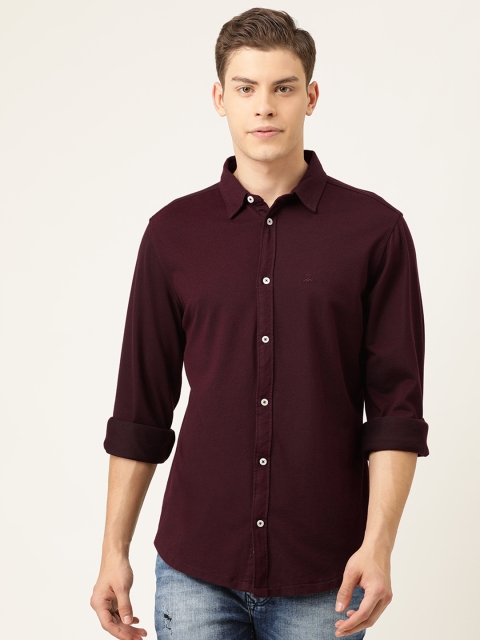United Colors of Benetton Men Maroon Regular Fit Solid Knitted Casual Shirt