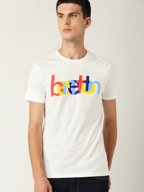 United Colors of Benetton Men White Printed Round Neck T-shirt