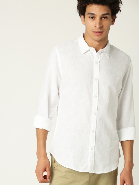 United Colors of Benetton Men White Regular Fit Solid Casual Shirt