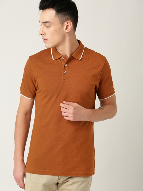 United Colors of Benetton Men Mustard Brown Solid Polo Collar T-shirt