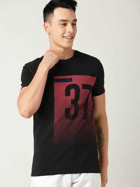 United Colors of Benetton Men Black Printed Round Neck T-shirt