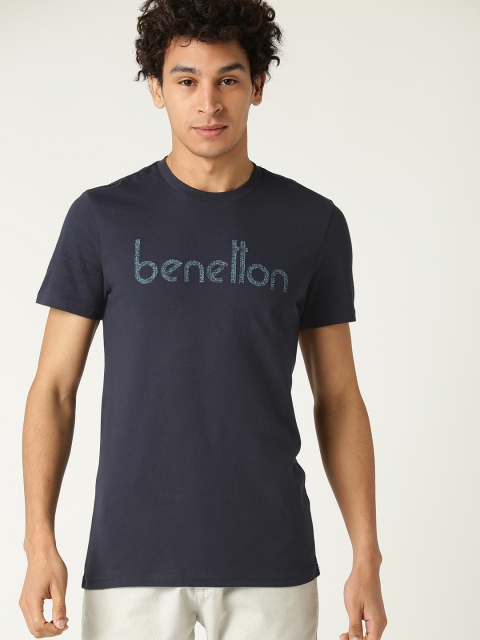 United Colors of Benetton Men Navy Blue Printed Detail Round Neck T-shirt
