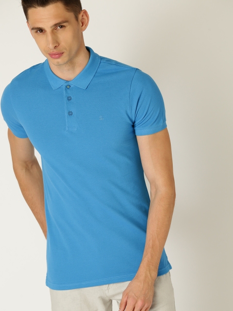 United Colors of Benetton Men Blue Solid Polo Collar T-shirt