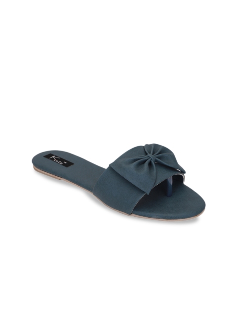 Kielz Women Navy Blue Solid Open Toe Bow Flats