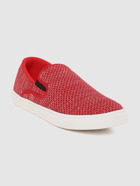 United Colors of Benetton Men Red & White Slip-On Sneakers