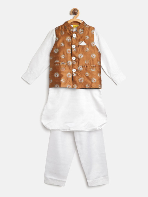 612 league Boys Off-White & Bronze-Toned Solid Kurta with Pyjamas & Nehru Jacket
612 league Boys Off-White & Bronze-Toned Solid Kurta with Pyjamas & Nehru Jacket