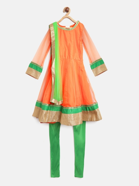 612 league Girls Orange & Green Solid Net Kurta with Churidar & Attached Dupatta
612 league Girls Orange & Green Solid Net Kurta with Churidar & Attached Dupatta
