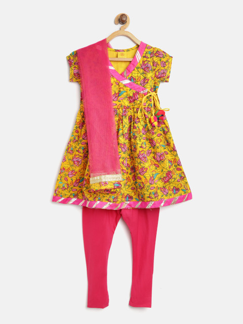 612 league Girls Mustard Yellow & Pink Printed Angrakha Kurta with Churidar & Dupatta
612 league Girls Mustard Yellow & Pink Printed Angrakha Kurta with Churidar & Dupatta