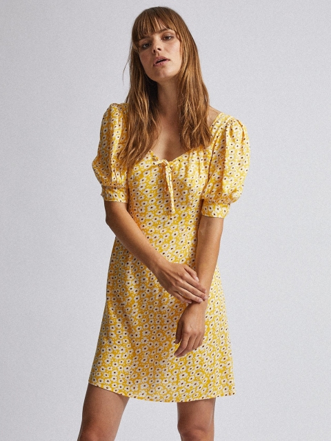 DOROTHY PERKINS Women Yellow & White Floral Print A-Line Dress
