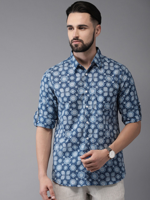 Anouk Men Navy Blue & White Regular Fit Printed Casual Shirt 
Anouk Men Navy Blue & White Regular Fit Printed Casual Shirt