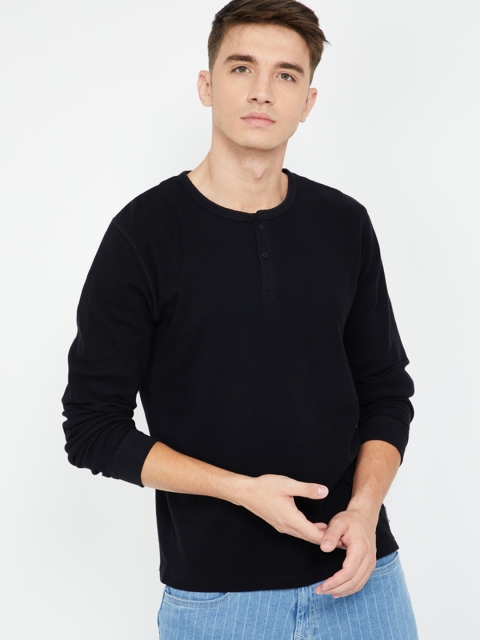 Bossini Men Black Solid Henley Neck T-shirt