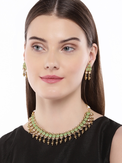 Peora 18k Gold-Plated & Green Kundan and Pearl- Studded Meenakari Polki Jewellery Set
Peora 18k Gold-Plated & Green Kundan and Pearl- Studded Meenakari Polki Jewellery Set