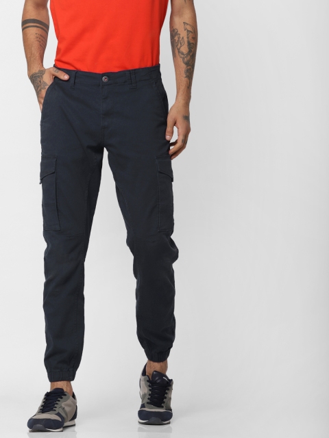 Jack & Jones Men Blue Paul Tapered Fit Solid Cargos