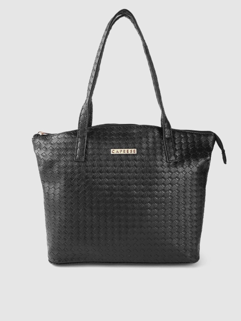 Caprese Black Basket Weave Shoulder Bag