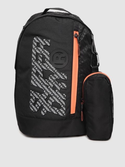 Superdry Men Black & Grey Brand Logo Laptop Backpack with Pouch