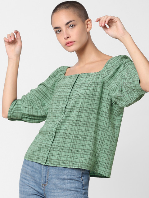 ONLY Women Green & Black Checked Boxy Top 
ONLY Women Green & Black Checked Boxy Top