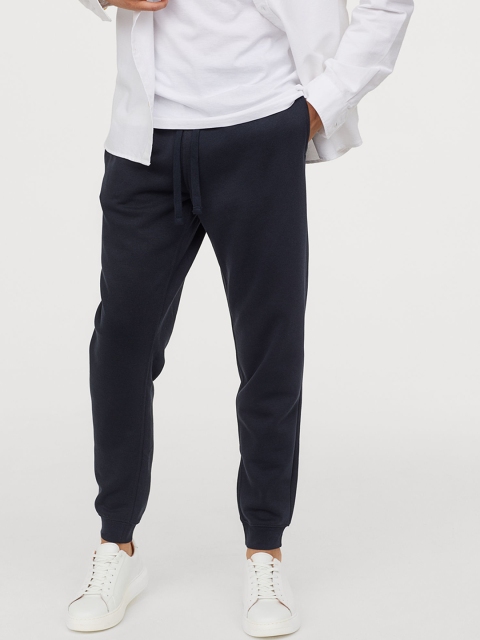 H&M Men Blue Solid Sweatpants Regular Fit