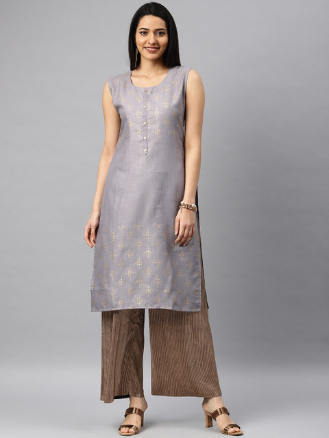 Soch Women Grey & Gold-Toned Printed Straight Kurta
Soch Women Grey & Gold-Toned Printed Straight Kurta