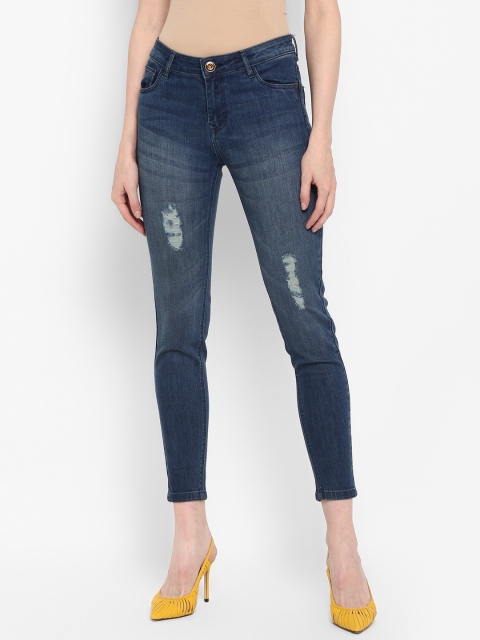 FOSH Women Blue Skinny Fit Mid-Rise Mildly Distressed Stretchable Jeans
