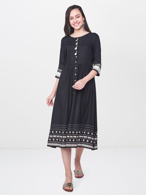 Global Desi Women Black Fit and Flare Dress