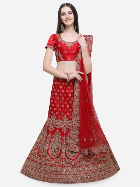 Aasvaa Red Semi-Stitched Lehenga & Unstitched Blouse with Dupatta