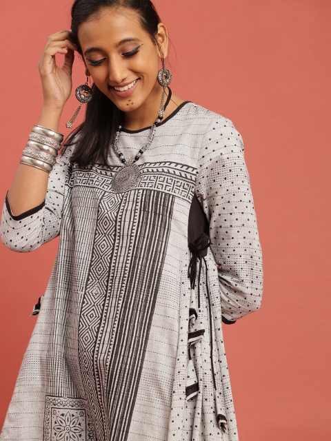 Taavi Women Grey & Black Bagru Hand Block Print A-Line Sustainable Dress with Gathers
Taavi Women Grey & Black Bagru Hand Block Print A-Line Sustainable Dress with Gathers